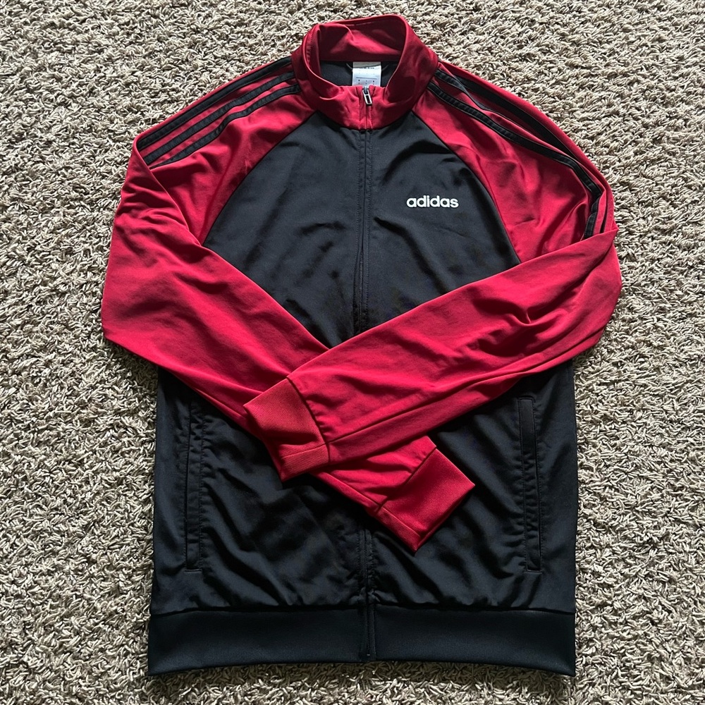 Adidas Full Zip Mens Small Long Sleeve Black/Burgundy Track Jacket